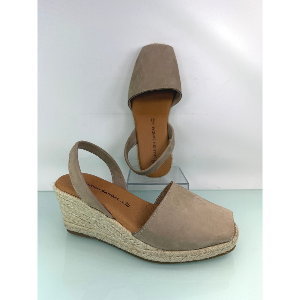 Spanish Sandals Suede Tan Espradrille Wedge Slingback Peptoe Minimal Comfort 37